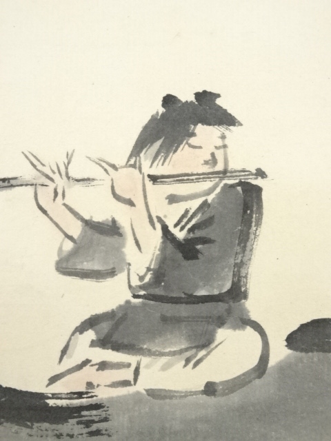 道具 ] - 道具 直原玉青筆 帰牧吹笛図 肉筆紙本掛軸（共箱） | ネット